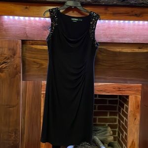 Ralph Lauren, size 10 short sleeve black dress with sequin sleeves.